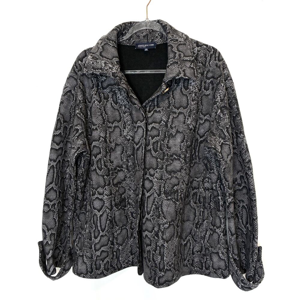Jones New York Gray Snakeskin Wool Blend Button Front Coat Edgy Womens XL